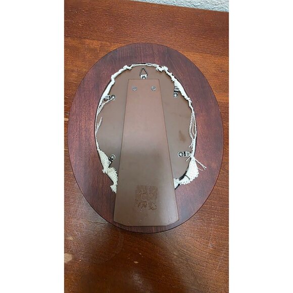 Santa Claus Cross-Stitch In Oval Wooden Frame - Picture 3 of 5